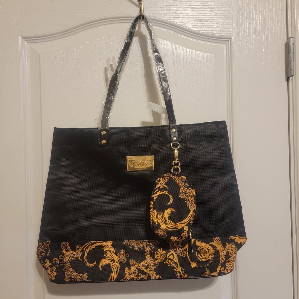 NWOT Golden Decorated Black Versace Bag with Mini Coin Purse